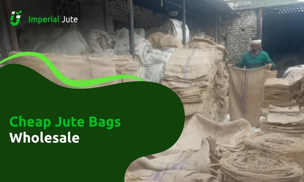 Wholesale jute bag stockpile with worker