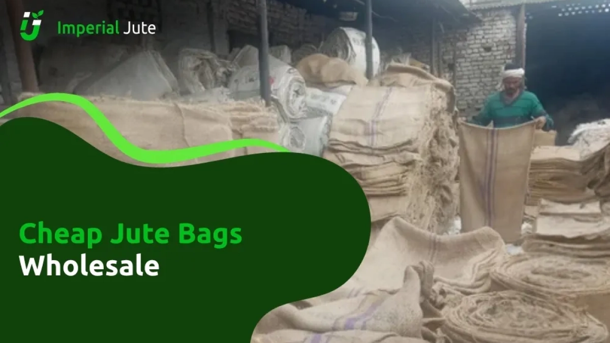 Wholesale jute bag stockpile with worker