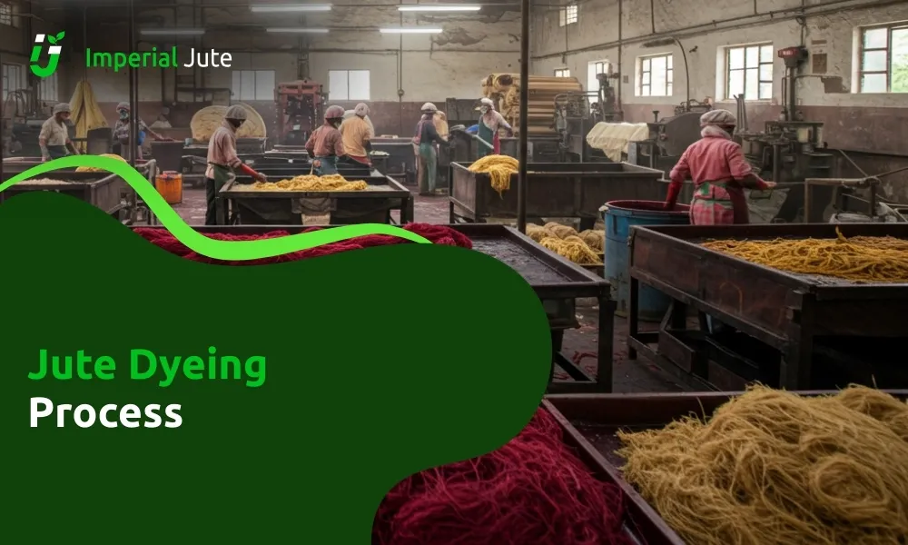Workers dyeing jute fibers in a processing factory.