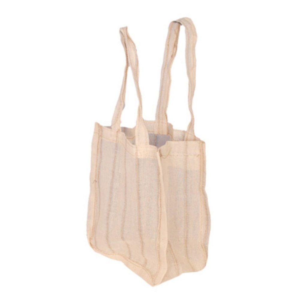 Plain natural jute shopping bag with long handles and vertical stitching