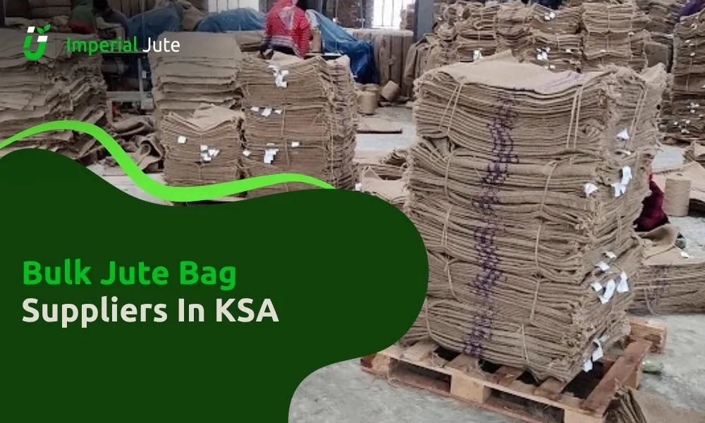 Stacked jute bags ready for bulk supply in KSA.